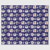 Elegant Dark Blue Custom Photo Gallery Christmas Geschenkpapier (Flach)