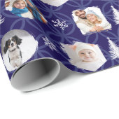 Elegant Dark Blue Custom Photo Gallery Christmas Geschenkpapier (Rolleneckpunkt)