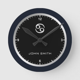 Elegant Dark Blue Frame Zodiac Sign Name Custom Runde Wanduhr