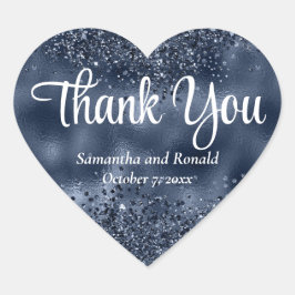 Elegant Dark Blue Glitzer & Foil Wedding Vielen Da Herz-Aufkleber