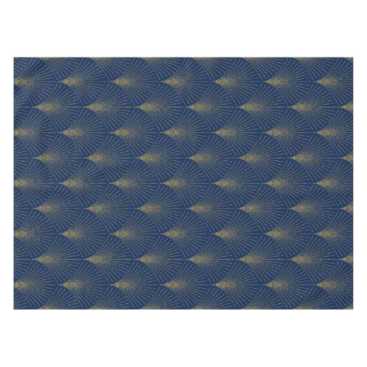 Elegant Dark Blue & Gold Art-Deco Pattern Tischdecke (Vorderseite (Horizontal))