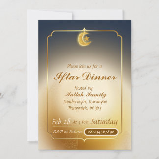Elegant Dark Blue & Gold Iftar Party Invitation Einladung