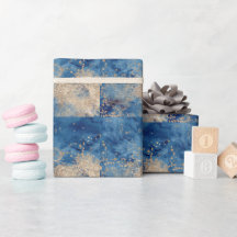 Elegant Dark Blue Gold Watercolor Wrapping Paper