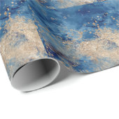 Elegant Dark Blue Gold Watercolor Wrapping Paper Geschenkpapier (Rolleneckpunkt)