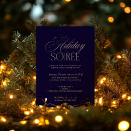 Elegant Dark Blue Holiday Dinner Party Invitation Feiertagskarte