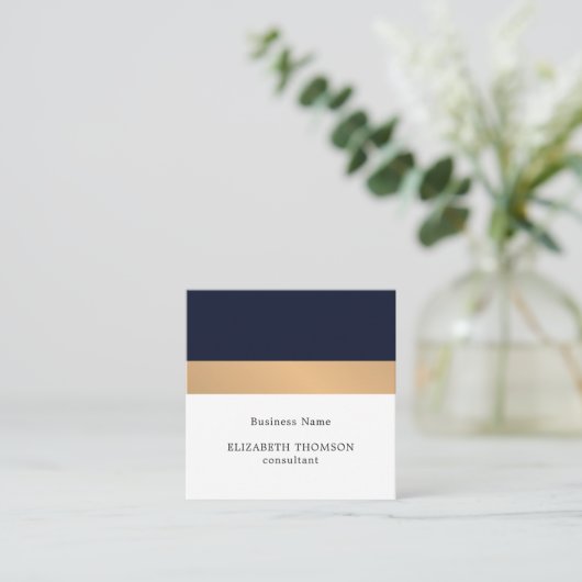 Elegant Dark Blue Imitate Gold Stripes Consultant Quadratische Visitenkarte (Stehend Vorderseite)