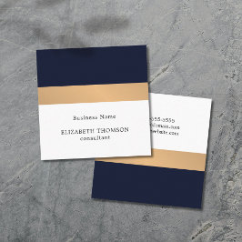Elegant Dark Blue Imitate Gold Stripes Consultant Quadratische Visitenkarte