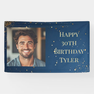 Elegant Dark Blue & Imitats Gold Geburtstag Banner