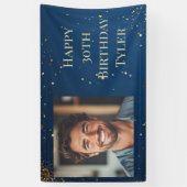 Elegant Dark Blue & Imitats Gold Geburtstag Banner (Vertikal)