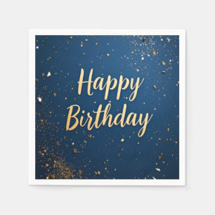 Elegant Dark Blue & Imitats Gold Geburtstag Serviette