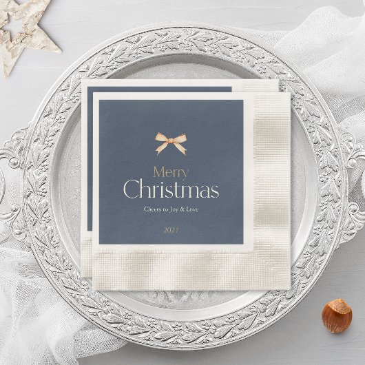 Elegant Dark Blue Merry Christmas Napkin Serviette