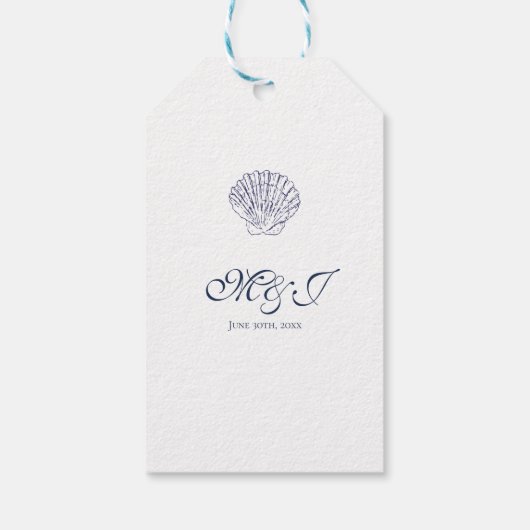 Elegant Dark Blue Muschel Wedding Vielen Dank Geschenkanhänger (Rückseite)