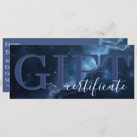 Elegant Dark Blue Navy Marble Gift Certificate Save The Date (Vorne/Hinten)