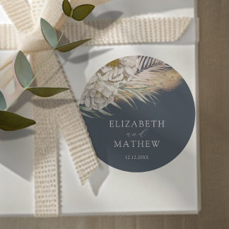 Elegant Dark Blue Pampas Grass Wedding Runder Aufkleber
