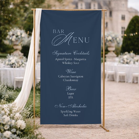 Elegant Dark Blue Signature Cocktails Drink Menu Banner