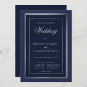Elegant Dark Blue Silver Border Church Wedding Einladung (Vorne/Hinten)