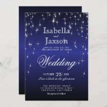 Elegant Dark Blue Star Lights Hochzeitseinladung