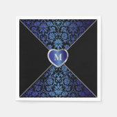 Elegant Dark Blue und Black Damask | Monogramm Serviette (Vorderseite)