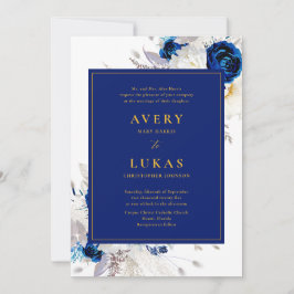 Elegant Dark Blue und Gelb Floral Wedding Invita Einladung
