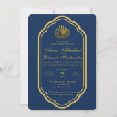 Elegant Dark Blue und Gold Islamic Wedding Einladung (Vorderseite)
