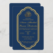 Elegant Dark Blue und Gold Islamic Wedding Einladung (Vorne/Hinten)