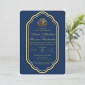 Elegant Dark Blue und Gold Islamic Wedding Einladung (Stehend Vorderseite)