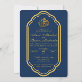 Elegant Dark Blue und Gold Islamic Wedding Einladung