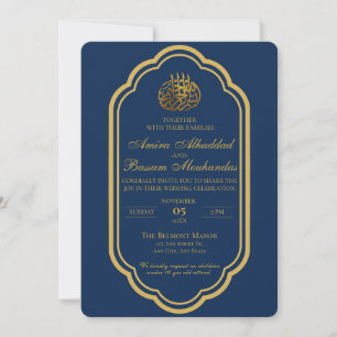 Elegant Dark Blue und Gold Islamic Wedding Einladung
