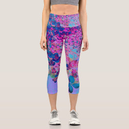 Elegant Dark Blue und Magenta Limelight Hydrangea Capri Leggings