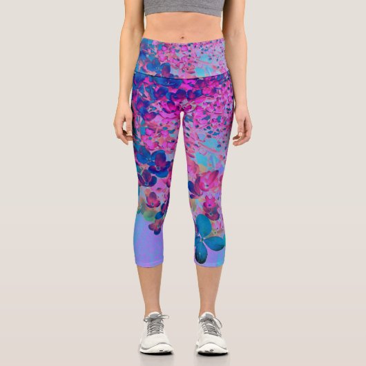 Elegant Dark Blue und Magenta Limelight Hydrangea Capri Leggings (Vorderseite)