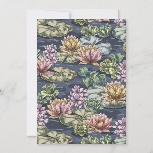 Elegant Dark Blue Wasserlilie Beerdigung Einladung (Rückseite)