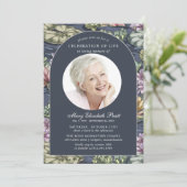 Elegant Dark Blue Wasserlilie Foto Beerdigung Einladung (Stehend Vorderseite)