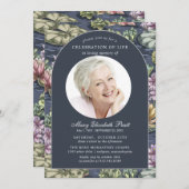 Elegant Dark Blue Wasserlilie Foto Beerdigung Einladung (Vorne/Hinten)