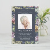 Elegant Dark Blue Wasserlilie Foto Beerdigung Einladung (Stehend Vorderseite)