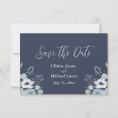 Elegant Dark Blue & White Floral Save The Date (Vorderseite)