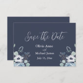 Elegant Dark Blue & White Floral Save The Date (Vorne/Hinten)