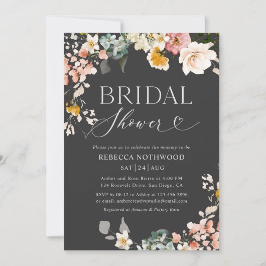 Elegant Dark Boho Bridal Dusche Einladung (Vorderseite)