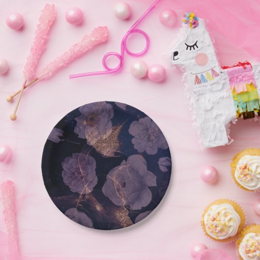 Elegant Dark Boho Lila Botanische Hochzeit Pappteller (Party)