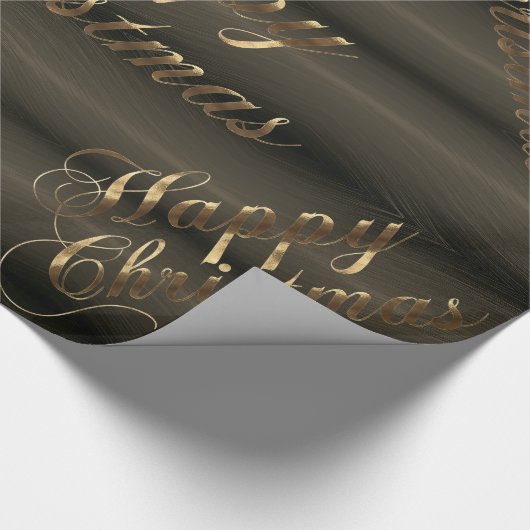Elegant Dark Brown Gold Script Glücklich Weihnacht Geschenkpapier (Ecke)