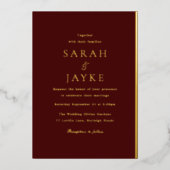 Elegant Dark Burgund Elegant Modernes Hochzeitsgol Folieneinladung (Vorderseite)