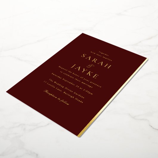 Elegant Dark Burgund Elegant Modernes Hochzeitsgol Folieneinladung (Gedreht)