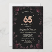 Elegant Dark Burgundy Rose Black 65. Geburtstag Einladung (Vorderseite)