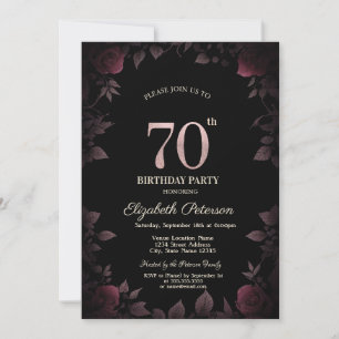 Elegant Dark Burgundy Rose Black 70. Geburtstag Einladung