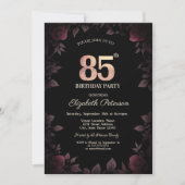 Elegant Dark Burgundy Rose Black 85. Geburtstag Einladung (Vorderseite)