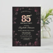Elegant Dark Burgundy Rose Black 85. Geburtstag Einladung (Stehend Vorderseite)