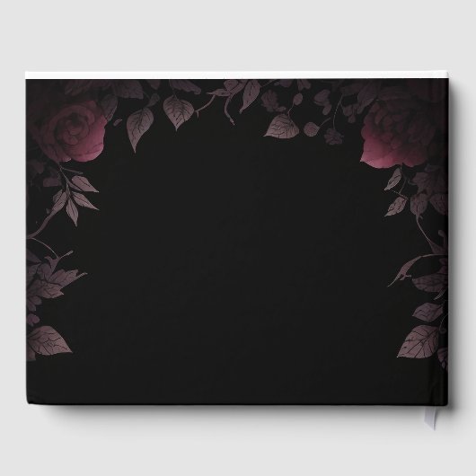 Elegant Dark Burgundy Rose Black Guest Book Gästebuch (Rückseite)