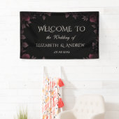 Elegant Dark Burgundy Rose Black Wedding Banner (Insitu)