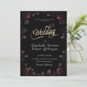 Elegant Dark Burgundy Rose Black Wedding Einladung (Stehend Vorderseite)