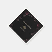 Elegant Dark Burgundy Rose Black Wedding Serviette (Ecke)