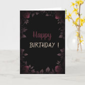 Elegant Dark Burgundy Roses Black Birthday Karte (Gelbe Blume)